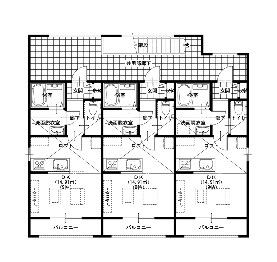 INVEXのロフト付き2階建てアパート間取り