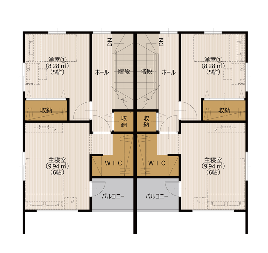 テラスハウス風戸建て間取り